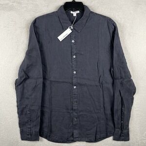 New James Perse Linen Shirt Mens Size 1 Small Black Garment Dyed Button Up NWT